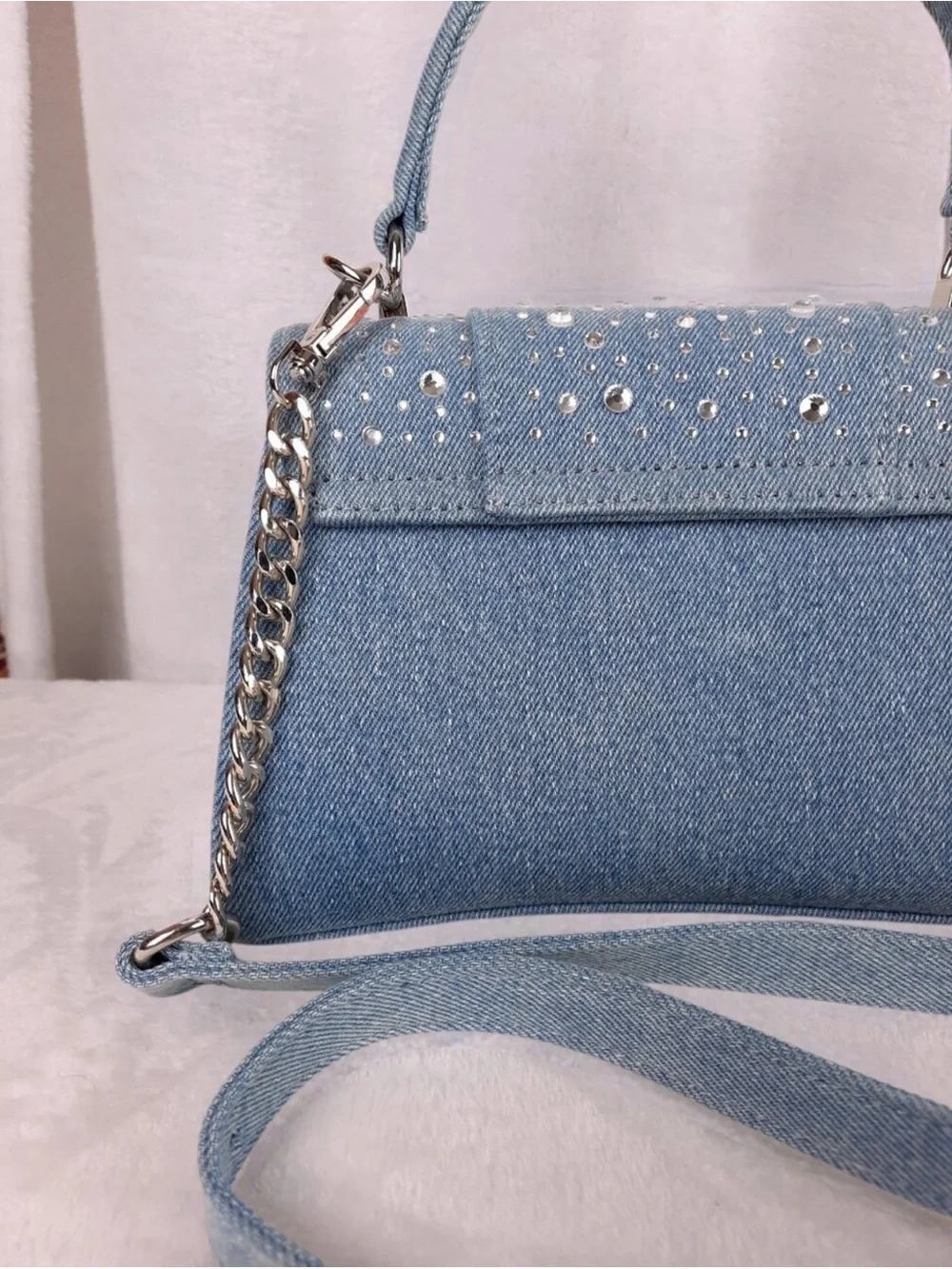 ALDO Light Blue Denim Satchel with Silver Studs